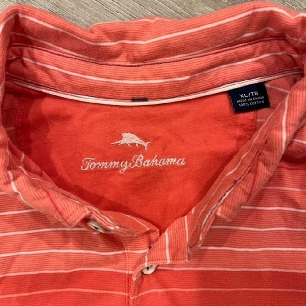 Tommy Bahama striped coral, orange polo shirt short sleeve XL - Picture 4 of 6